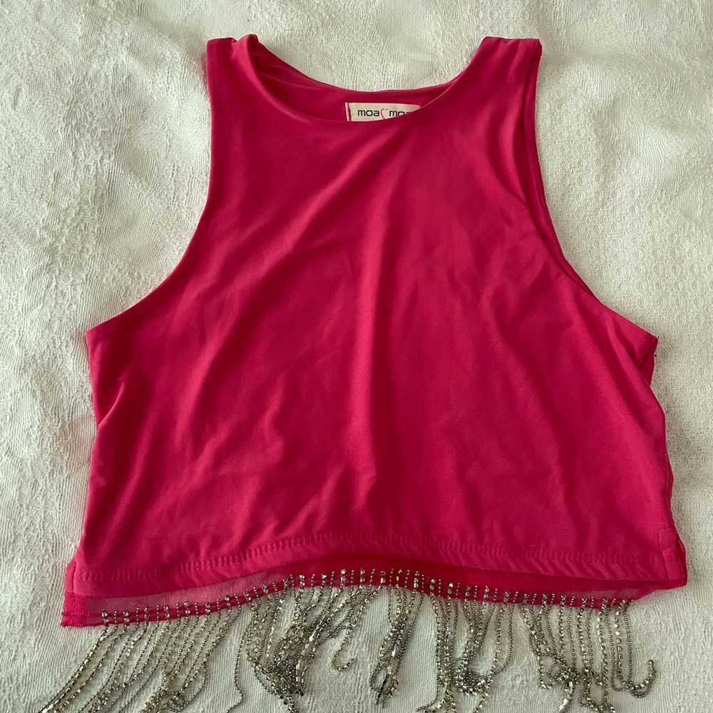Moa Moa Fuchsia Tank Top with Beaded Fringe